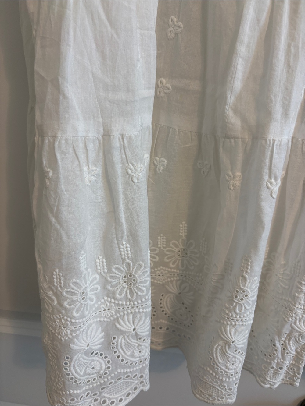 White Sleeveless Embroidered Cotton Dress - Picture 3 of 6